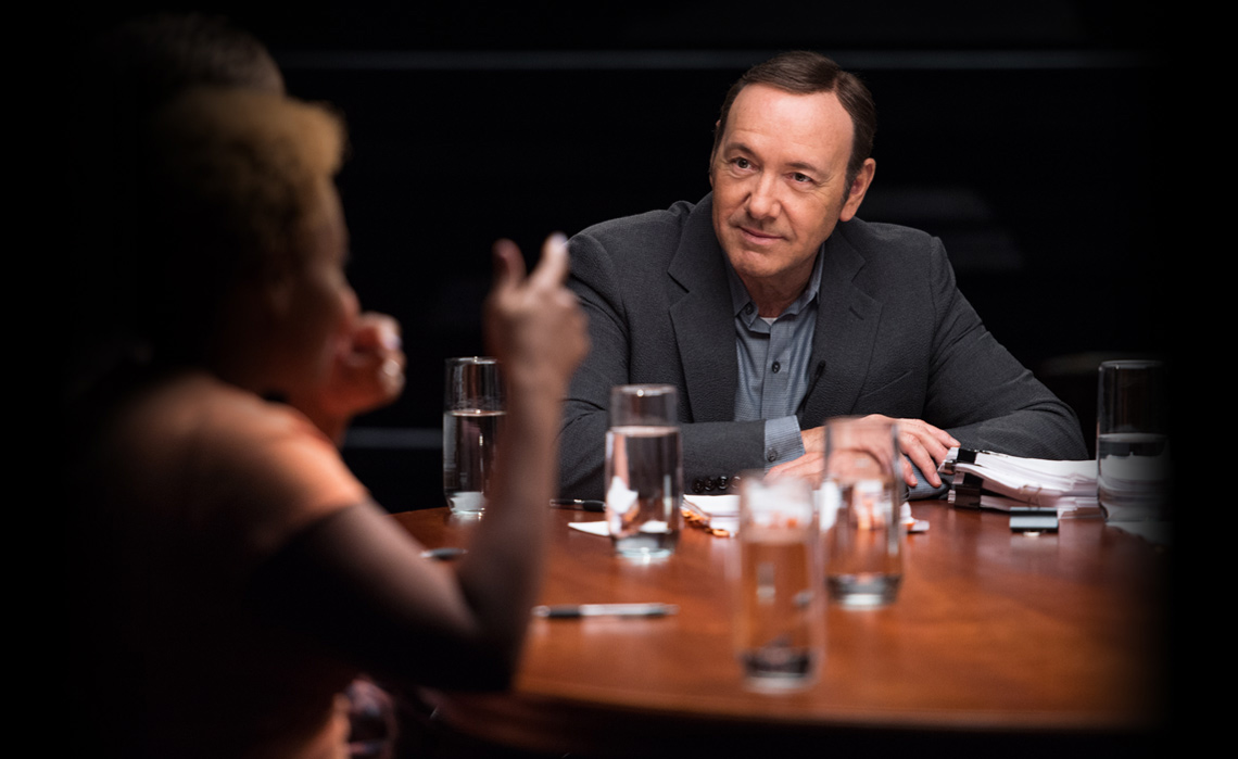 Kevin Spacey looks the camera while teaching an acting lesson in his online MasterClass